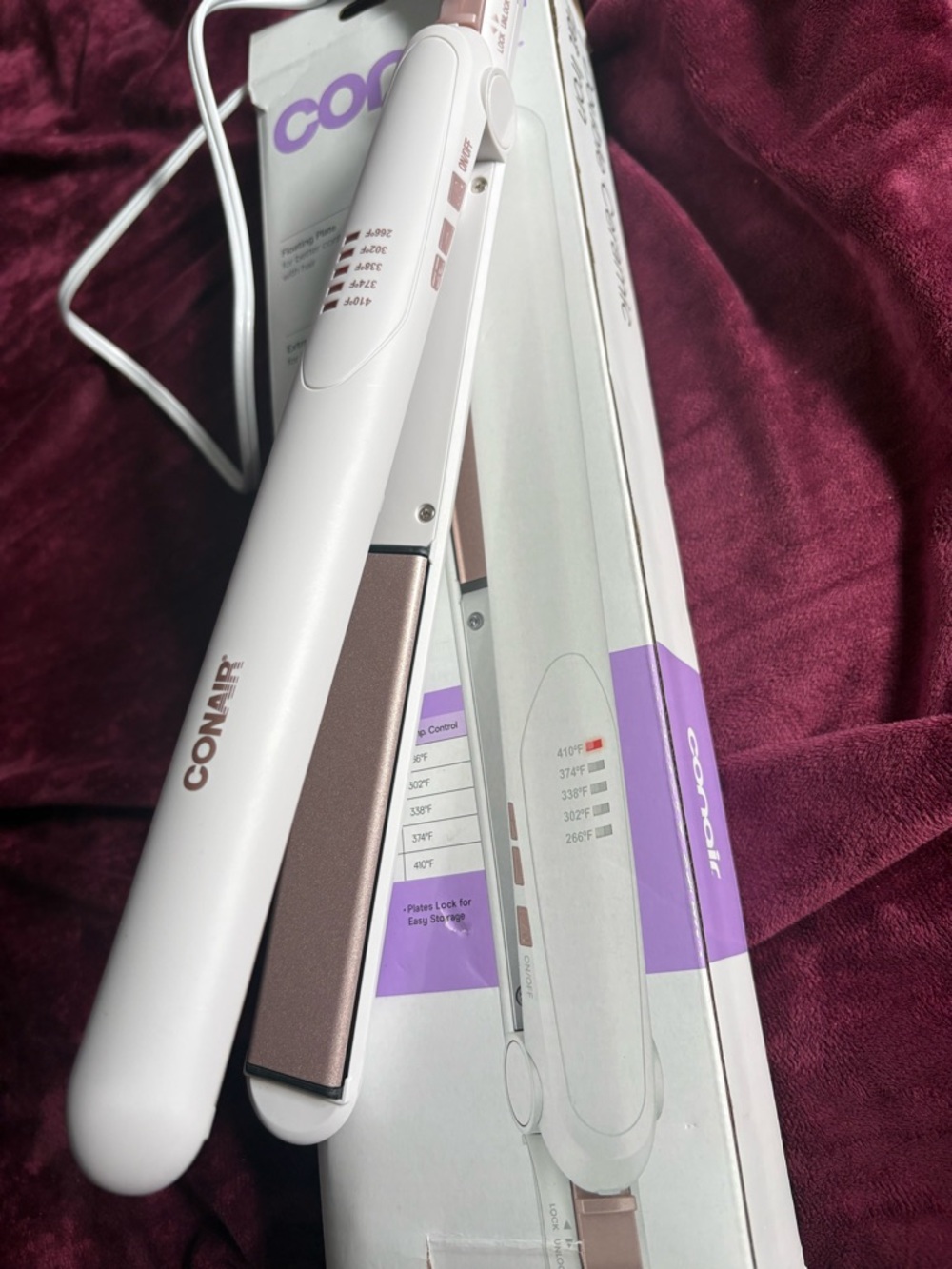 Conair White and Rose Gold Hair Straightener - Sleek Ceramic Flat Iron